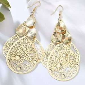 2/$25 Retro Style Exaggerated Gold Long Earrings Multi-Level Metal Fan-Shaped